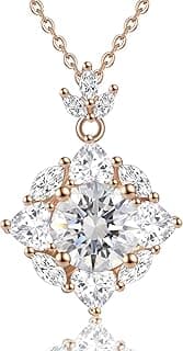 FEIKFEIZ Women's Moissanite Necklace, Pendant, 2CT Lab-Cultivated Diamond, 18K Rose Gold Plated, Water-Resistant Gold Necklace, Jewelry Gift.