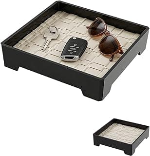 Rubvrenti PVC Leather Entrance Tray Storage Organizer Modern Nightstand Organizer Bedside Desktop Storage, Decorative Perfume Trinket Catchall Elegant Tray for Key Watch Wallet (Black)
