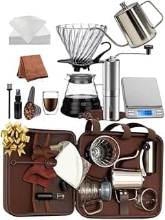 DOPPIO Complete V60 Pour Over Coffee Maker Set – All-in-One Home & Travel Barista Kit with Grinder, Kettle, Scale & Carry Case