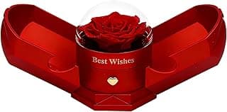 Generic Eternal Rose Ring Box, Jewelry Pendant Box with Small Drawer for Ring Necklace Earrings, with Eternal Rose for Gift Wife Mother Girlfriend Anniversary Birthday (S Red)