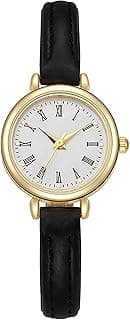 Nayubo Minimalist Wrist Watch Roman Numerals Dial with PU Leather Band Analog Quartz Small Watch Business Casual Fashion for Men Women (Black)