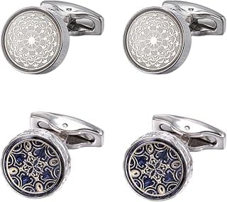 PUJANE Mens Classic Cufflinks, Stainless Steel Cuff Links for Shirt Accessories Unique Business Groom Wedding Jewelry Gift