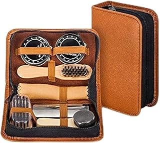 Paporich 7-Piece Metal Shoe Shine Kit with Brushes, PU Leather Travel Case | Elegant Shoe Brush Set for Men, Professional Shoe Care & Polishing Kit for Dress Shoes