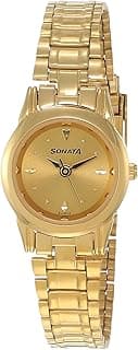 Sonata Quartz Analog Champagne Dial Stainless Steel Strap Watch for Women-NS8925YM02W