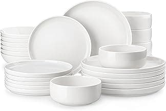 MALACASA Plates and Bowls Sets, 24 Pieces Modern Porcelain Dinnerware Set for 6 Ceramic Dishware Dishes White Kitchen Dinner Dining Ware Set Microwave and Dishwasher Safe, Series LUNA