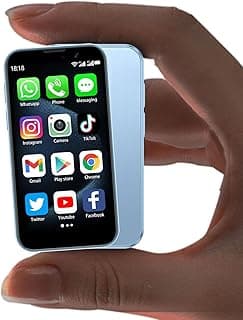 Mini Phone Unlocked World's Smallest 3.0" HD Touch Screen Mini Smartphone Android Compact Mobile Phone for Kids &Students Cell Phone wih Quad-Core Dual SIM Face lD2GB+16GB Blue