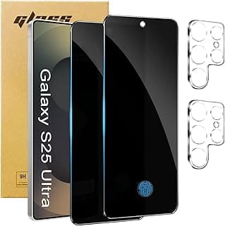 Zurligi [2+2 Pack] Privacy Screen Protector for Samsung Galaxy S25 Ultra 6.9'' Anti Spy with Camera Lens Protector 9H Tempered Glass, Fingerprint ID Compatible, Anti Spy Film, Zero-Bubble (S25 Ultra)