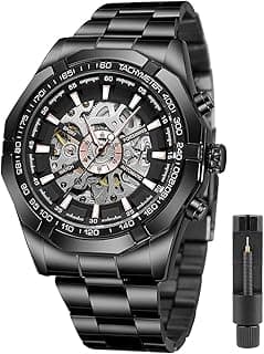 Tiong Blue Watches for Mens Automatic Mechanical Fashion Dress Square Skeleton Wrist Watch Slim Mesh Steel Band Analog Clock...