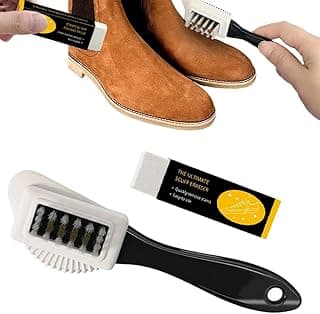Amuer Amuer Suede & Nubuck 4-Way Leather Brush Cleaner With Rubber Eraser, Shoe Cleaning Kit for Boots, Leather Care Set