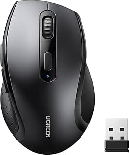 UGREEN Wireless Mouse Ergonomic, 2.4GHz Cordless Computer Mouse with 3-Level DPI (800/1200/1600), USB Silent Mice 6 Buttons for PC, Laptop, MacBook Pro/Air, Chromebook, Notebook, Full Size Black