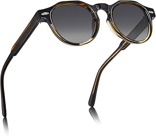 AVAWAY Stylish Mens Round Sunglasses, UV Protection Vintage Demi Frame Shades Acetate Fashion Sunglass for Beach, Driving Everyday Style