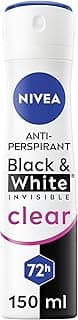 NIVEA Black & White Invisible Antiperspirant Deodorant Spray for Women, Clear, 72H Active Protection, 5IN1, Anti-Odour, Sweat, Stains, Residues & Irritation, 150ml