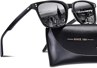 Carfia Retro Polarized Sunglasses For Men UV400 Protection Chunky Square 90s Style Trendy Classic Glass