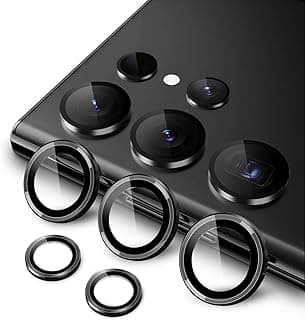 JETech Camera Lens Protector for Samsung Galaxy S23 Ultra 5G 6.8-Inch, 9H Tempered Glass Metal Individual Ring Cover, Easy Installation Tray, HD Clear, 1 Set (Phantom Black)