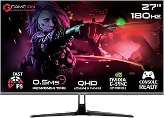 GAMEON 27” IPS Gaming Monitor – QHD 2K 2560x1440, 180Hz Refresh Rate, 0.5ms Response Time, HDMI 2.1 Port, FreeSync G-Sync Compatible, HDR Ready, Console & PC Gaming Ready, GOPS27QHD180IPS - Black