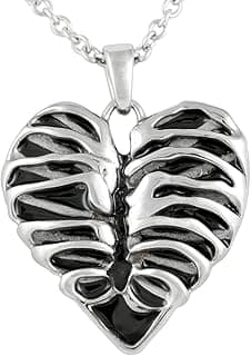 Controse Silver-Toned Stainless Steel Rib Cage Heart Necklace 17" - 19" Adjustable Chain