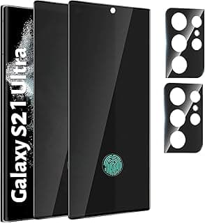 (2+2PCS) RUNGOS for Samsung S21 Ultra Privacy Screen Protector Tempered Glass, with Camera Lens Protector [3D Curved Coverage] Anti Spy Privacy Screen for Samsung Galaxy S21 Ultra Screen Protector 2s