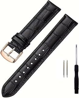 Genuine Leather Watch Band, Alligator Grain Embossed First Layer Calfskin, Stainless Steel Buckle (Silver/Gold/Rose Gold/Black/Brown), 12 14 16 18 20 22 24mm