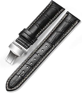 iStrap Leather Watch Strap Replacement Alligator Grain Calf Leather Band Deployment Buckle with Push Buttons for Men Women 18mm 19mm 20mm 21mm 22mm 24mm