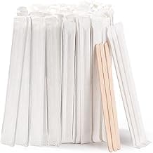MFJUNS 200pcs Individually Wrapped Wooden Coffee Stirrers - 5.5" Coffee Stir Sticks, Round End Disposable Stir Sticks, For Coffee, Cocktail and Hot Drinks