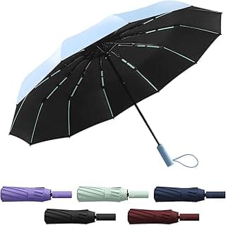 Baytion Auto Folding Umbrella, UV Umbrella with UPF50+, 12-Rib Frame for Wind Resistance, Waterproof Mini Travel Folding Umbrella for Rain and Sun Protection