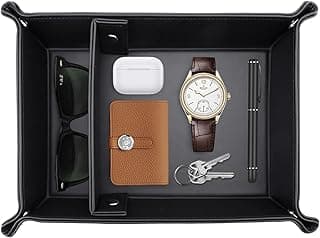 Tazweeq Tazweeq Leather Valet Tray, 2 Removable Compartments Key Tray, Nightstand Catchall Organizer, Vanity Trays for Wallet, Watch, Phone, Coin, Jewelry