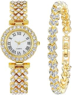 ANYUAN Luxury Rhinestone Quartz Watch Set with Stainless Steel Bracelet - Shiny Crystal Bling Wristwatch for Women and Girls for Birthdays and Special Occasions