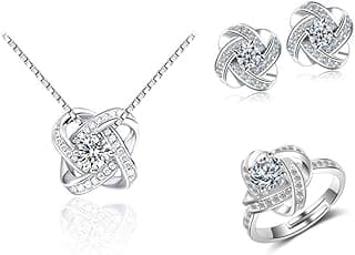 /N Sterling silver 925 round cubic zirconia necklace and earrings and ring jewelry set for women