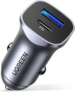 UGREEN PD 24W Car Charger Fast Charging Dual USB Phone Plug Adapter Car Charger Type C Compatible with iPhone 16e, iPhone 16 Pro Max/16 Pro/15/14/13x/12/11, iPad, Samsung S25/S24, Huawei Mate 60, etc