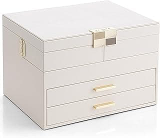 VLANDO Vlando Jewelry Boxes for Women,4 Layers Jewelry box Organizer With Expandable and Removable Tray,Jewelry Organizer Box for Earring,Ring,Necklace,Bracelets,Beige