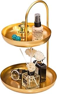 Tazweeq Tazweeq 2 Tier Necklace Holder Jewelry, Jewelry Organizer, Iron Detachable Serving Tray,Desktop Shelf for Family Dinner Birthday Party Wedding (Gold)