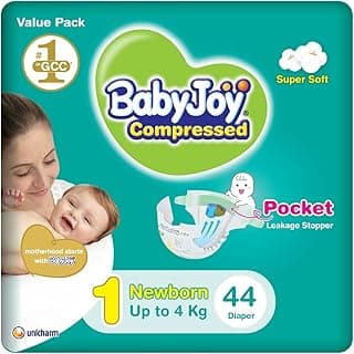 Babyjoy Compressed Diamond Pad, Size 1, Newborn, 0-4 Kg, Value Pack, 44 Diapers