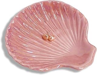 ASKIND Shell Shape Ring Holder Dish, Seashell Jewelry Dish Tray, Ceramic Trinket Tray for Rings Earrings Necklaces Bracelet, Birthday Christmas Gift for Mom Friend Sister, 3.9", Pink Iridescent Surface