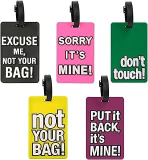 NALANDA 5pcs Luggage Tags with Name ID Card,Silicone Travel Baggage Bag Tags Suitcase Identify Labels for Women Men (Multicolor)