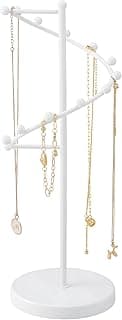 Lolalet Lolalet Necklace Stand with 11 Hooks, Helix-shaped Jewelry Organizer Metal Rack Long Necklaces Hanging Display Holder Round Base Antique Jewelry Bracelets for Women Wife -White