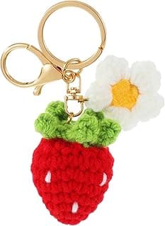 SYOSI Handmade Strawberry Keychain with Flower, Kawaii Crochet Fruit Key Chain Cute Bag Charm for Handbag Backpack Purse Accessories Gift for Women Girls (Strawberry)