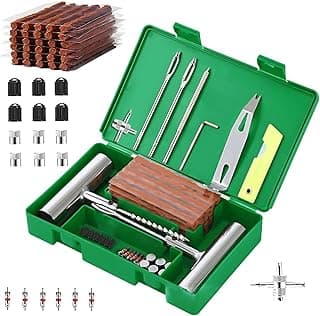 Tire Repair Kit 58pcs Heavy Duty Tire Plug Set, Quick Fix Puncture Plug Flat Patch Universal Emergency Car Tyre Puncture Repair Fix Tire Valve Tools for Car Motorcycle Truck Tractor Trailer ATV RV SUV