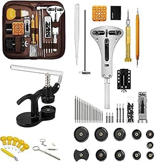 ANTNX 166PCS Professional Watch Repair Tool Kit With Press Set, Spring Bar Tools, Band Link Pin Set, Battery Replacement Kit - Yellow Carrying Case Included, yellow, Modern