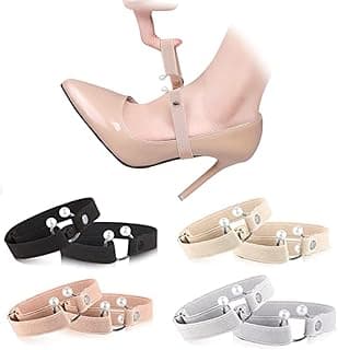 KASTWAVE Women's Detachable Shoe Straps Shoelaces 4Pairs 4Color Elegant Lady High Heels Anti-loose Shoelace Accessories with Buckle Pearl for Holding Loose High Heel