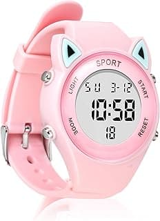 KASTWAVE Cat Ear Kids Watch, Digital LED Watch for Girls Boys, Cute Electronic Wristwatch with Alarm, 12/24H Format, Birthday Christmas Gift for Children Ages 4-13, Pink