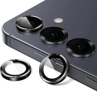 JETech Camera Lens Protector for Samsung Galaxy S25 5G, 9H Tempered Glass Metal Individual Ring Cover, Easy Installation Tray, HD Clear, 1 Set (Black)