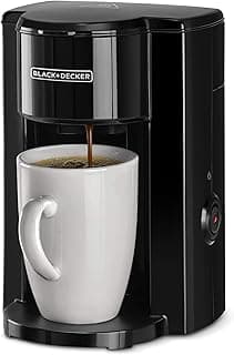 BLACK+DECKER Coffee Maker, 350W, 125ml Water Tank, Compact One-Cup Coffee Machine with Ceramic Mug, Auto Shut-Off, Durable Nylon Filter, One-Button Control, For Drip Espresso, Black - DCM25N-B5