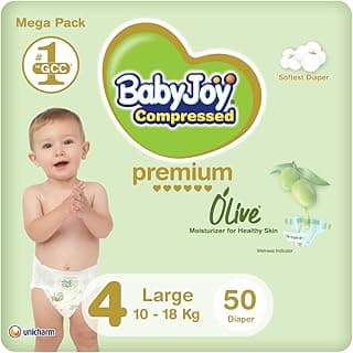 BabyJoy Olive Oil, Size 4, Large, 10-18 kg, Mega Pack, 50 Diapers