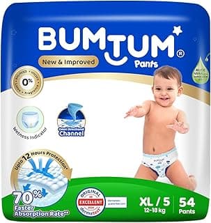 Bumtum Baby Diaper Pants, Xl (Size 5), 12-18 kg, Double Layer Leakage Protection Infused With Aloe Vera, Cottony Soft High Absorb Technology, 54 Diaper