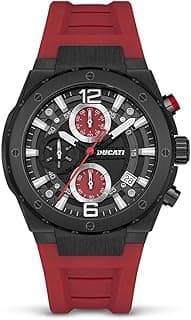Ducati DT003 Men's Chronograph Watch with 43.5mm Case, Black Partial See-Through Dial, Red Accents, Silicone Strap, Water Resistant