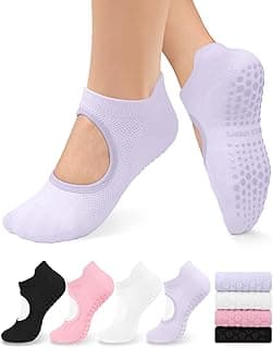 yeuG Non Slip Pilates Socks with Grips for Women, Grip Socks for Yoga Ballet Barefoot Workout Anti Skid Athletic Socks