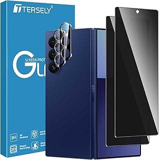[2+2 Pack] T Tersely 9H Tempered Glass Privacy Screen Protector for Samsung Galaxy Fold 7 5G (2025), Anti Scratch, Full Cover, Easy Install, 2 Pack Spy Screen Protector and 2 Pack Camera Lens Protecto