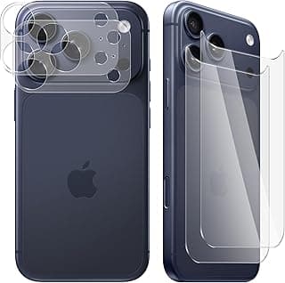 Back Tempered Glass for iPhone 17 Pro, Back Screen Protector + Camera Lens Protection [2 + 2 Pack], [9H Hardness] [HD] Tempered Glass Back Protection Protective Film for iPhone 17 Pro
