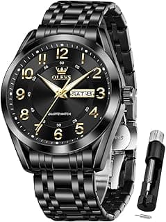 OLEVS Mens Watches Business Large Numer Easy to Read Quartz Watch Stainless Steel Waterproof Luminous Date Casual Male Watch