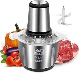 MHWL Electric Meat Grinder Meat Mincer, 2L/ 3L Stainless Steel Electric Food Chopper Food Processor Machine for Meat, Vegetables, Fruits and Nuts, Fast & Slow 2 Speed, 4 Sharp Blades,2L